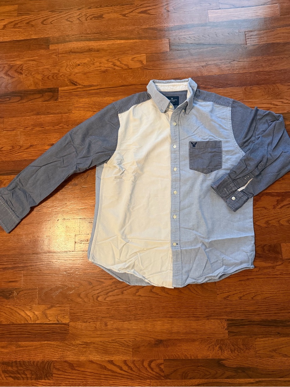 Colorblock Button-Down Long Sleeve Shirt - Blue & White